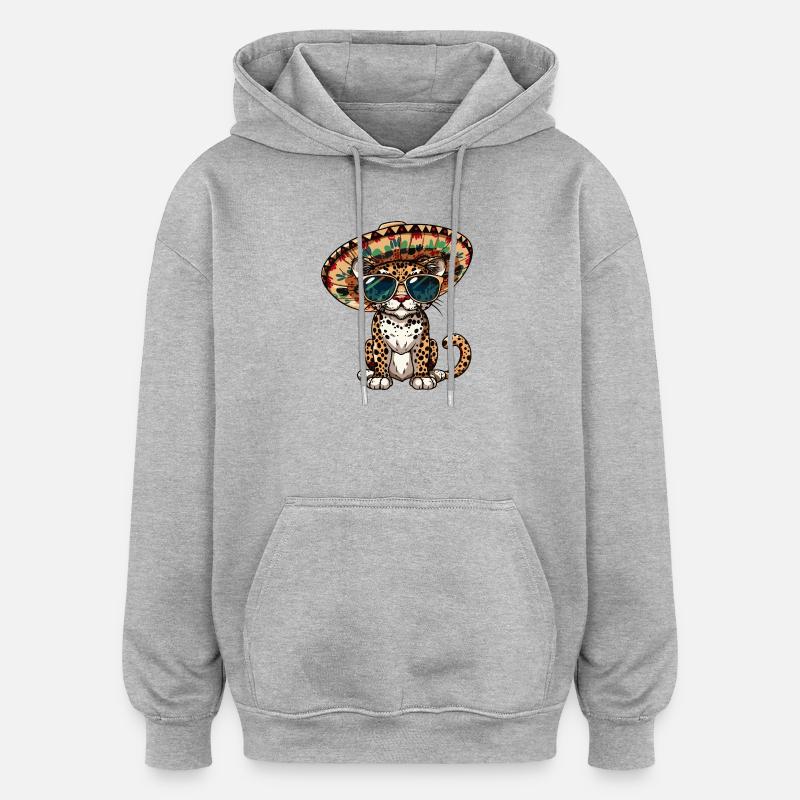 Leopard Comic Funny Sombrero - Oversized Unisex Hoodie - heather grey