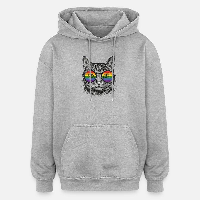 LGBT-Pride-Monat – Regenbogenkatze - Oversized Unisex Hoodie - Grau meliert