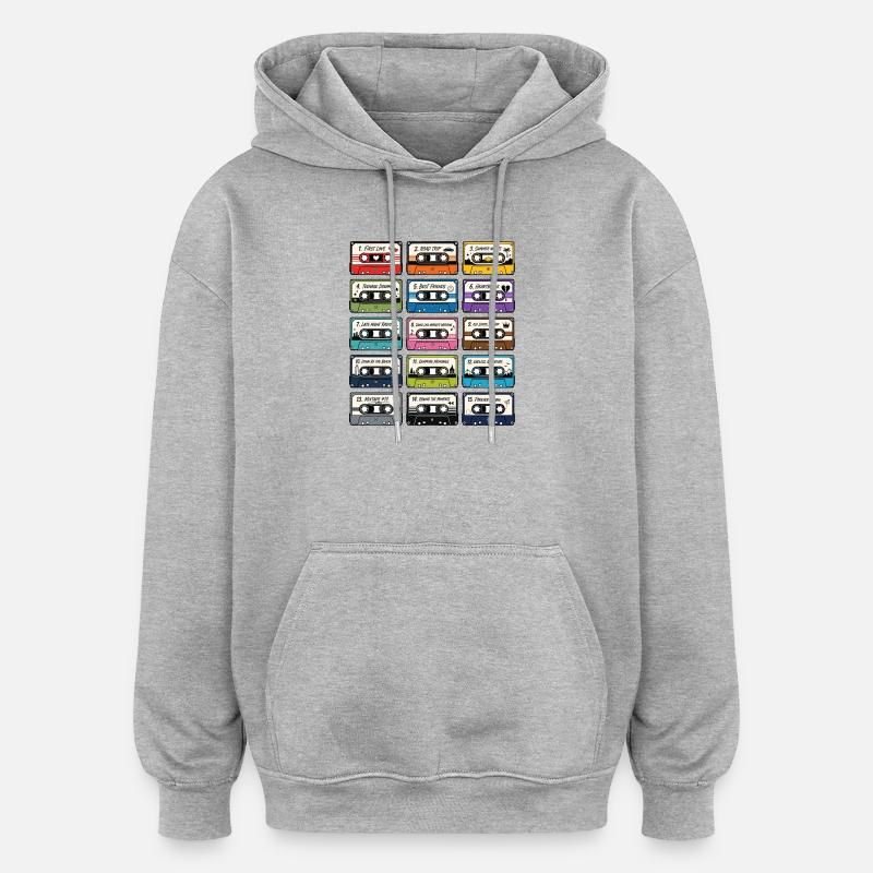 Collection de Cassettes Audio Rétro - Sweat à capuche oversize unisexe - gris chiné