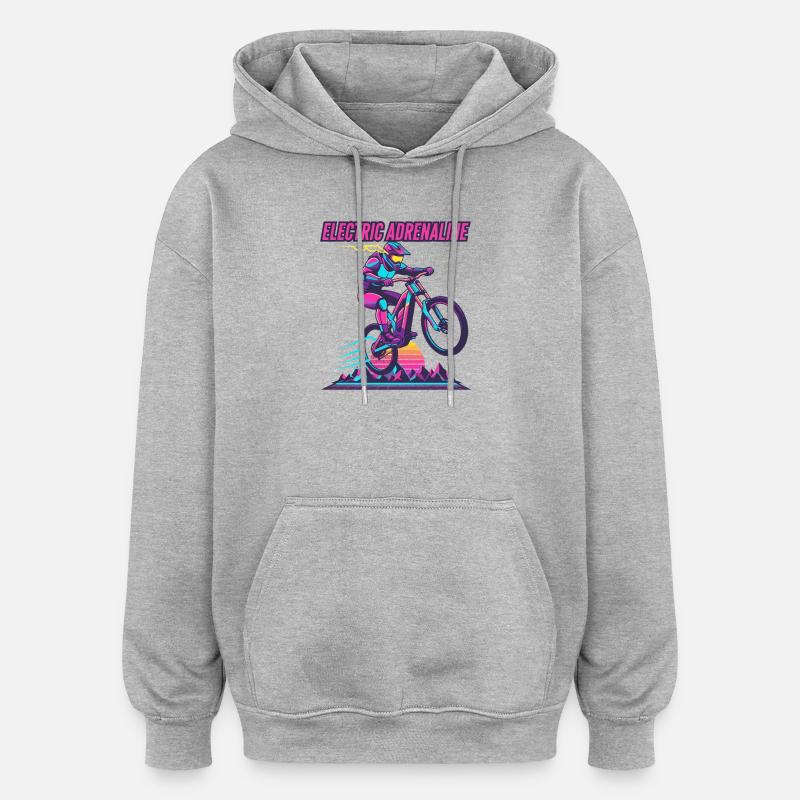 Electric Adrenaline Synthwave E-MTB - Oversized Unisex Hoodie - heather grey