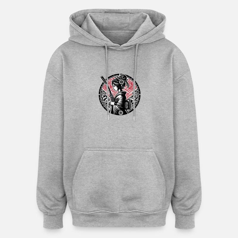 Samurai-Mädchen - Oversized Unisex Hoodie - Grau meliert