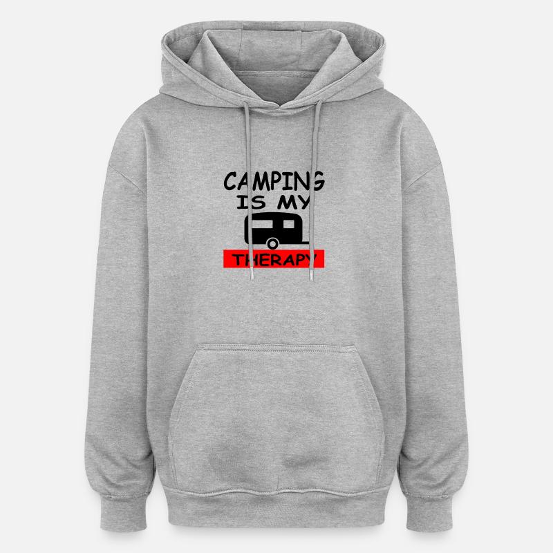 Camping - Sweat à capuche oversize unisexe - gris chiné