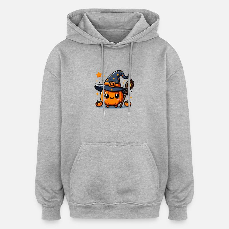 Citrouille Sorcière d'halloween - Sweat à capuche oversize unisexe - gris chiné