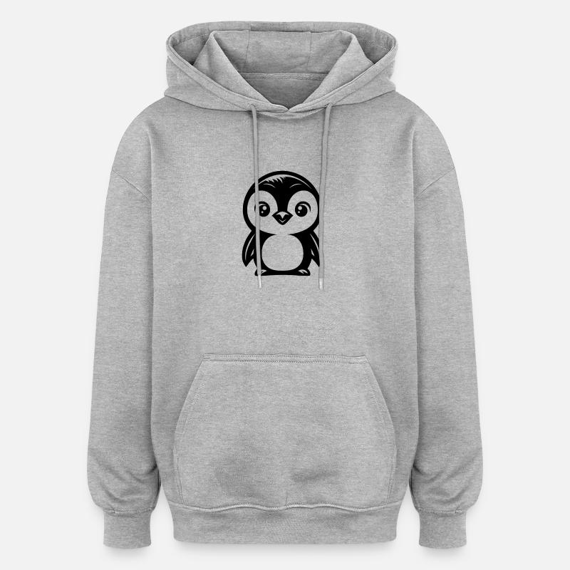 Dessin mignon de pingouin comique - Sweat à capuche oversize unisexe - gris chiné