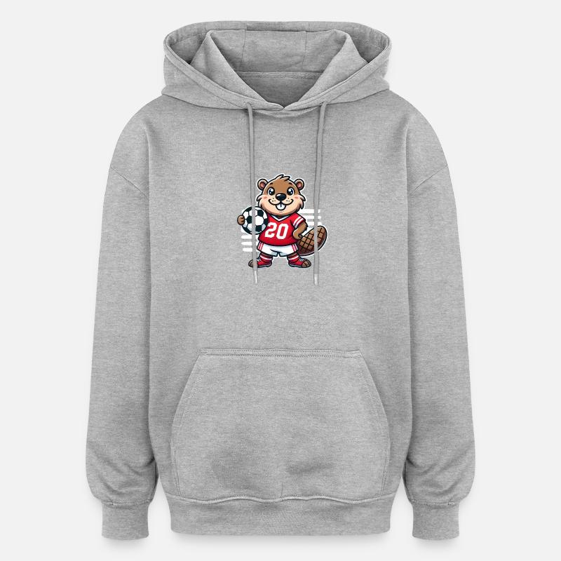 conception de mascotte de football de castor joyeux - Sweat à capuche oversize unisexe - gris chiné