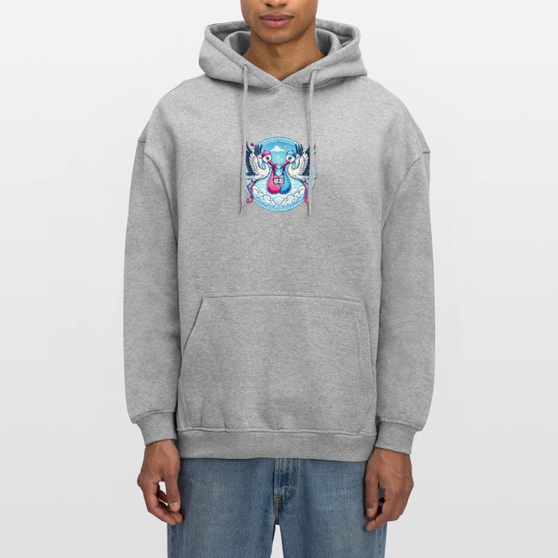 Rosa oder Blauer Storch Baby Bundle Design Oversized Unisex Hoodie