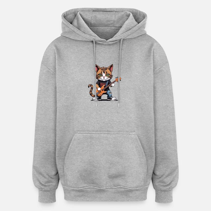 Cat Rocker Cat HardRock Gift - Sweat à capuche oversize unisexe - gris chiné