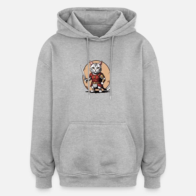 Chat Guerrier Romain Chat Cadeau - Sweat à capuche oversize unisexe - gris chiné