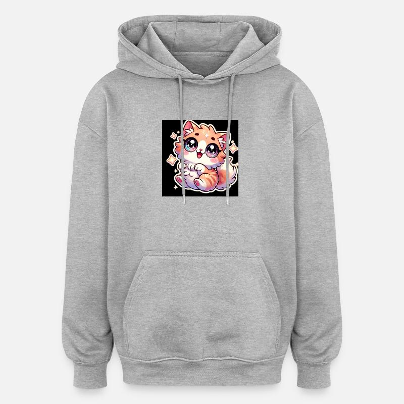 Chat mignon - Sweat à capuche oversize unisexe - gris chiné