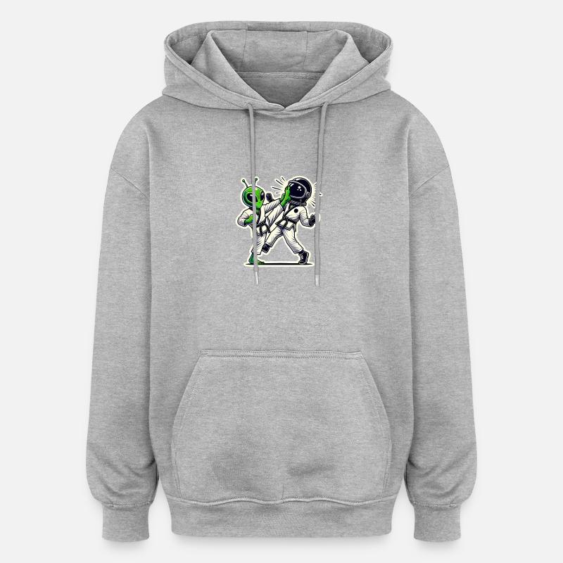 Alien vs Astronaut Karate Battle - Oversized Unisex Hoodie - heather grey