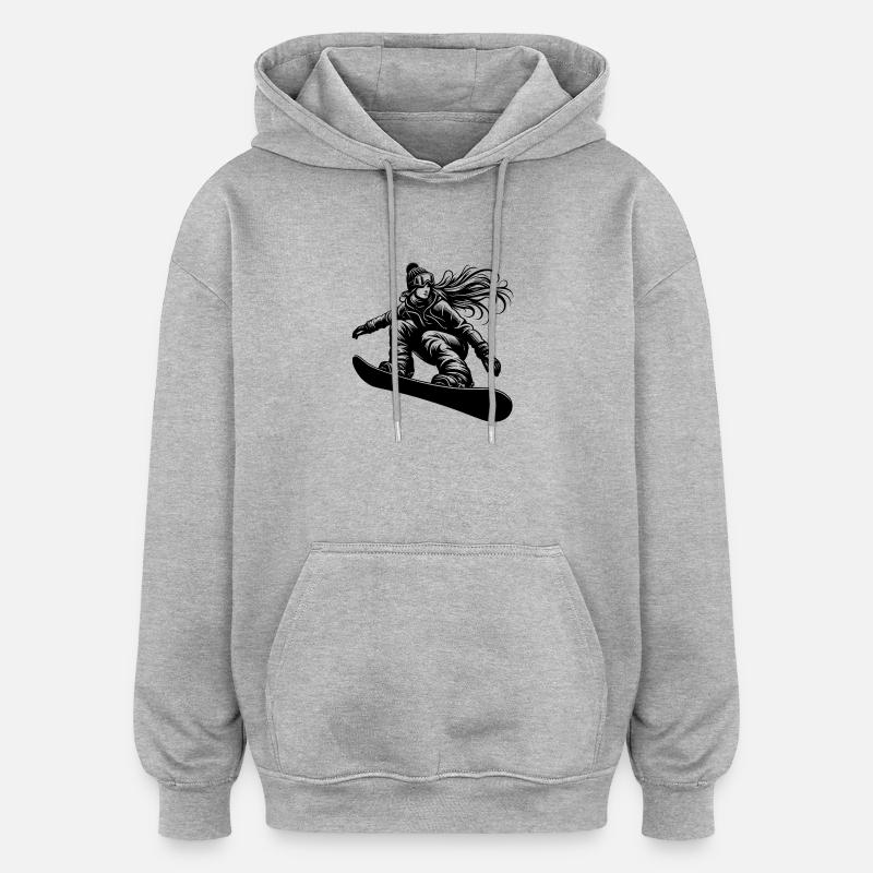 Snowboarderin Cooles Snowboard Design - Oversized Unisex Hoodie - Grau meliert
