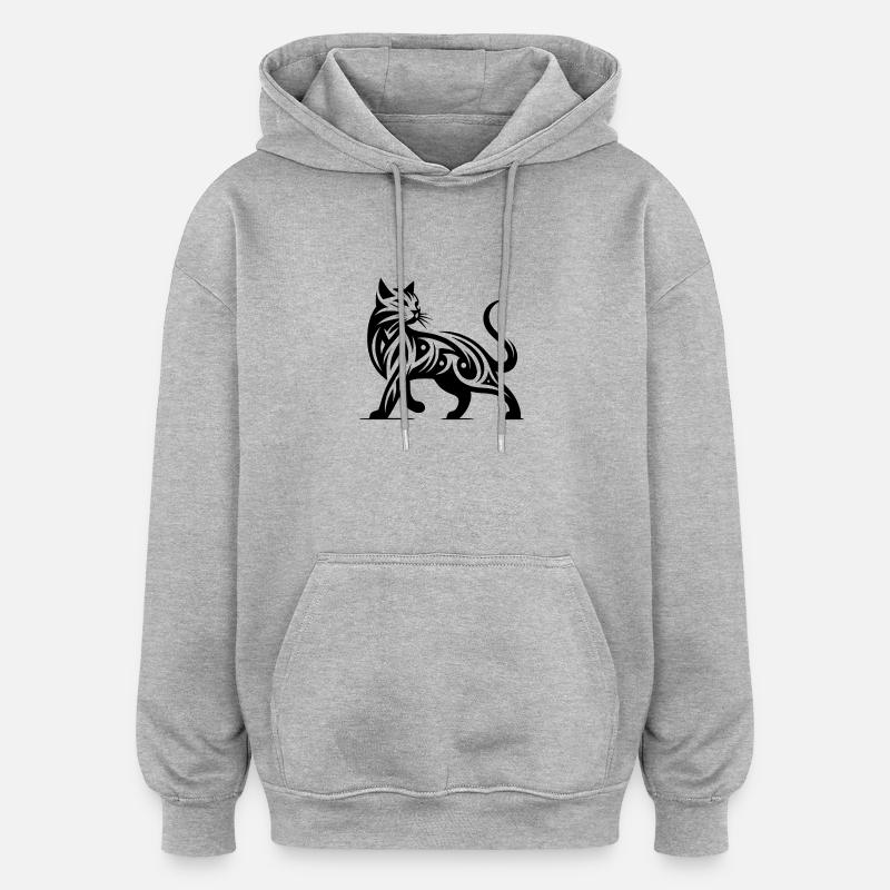 Tribal kissa tatuointi tyylikkäällä eleganssilla - Unisex oversize huppari - harmaasävyinen