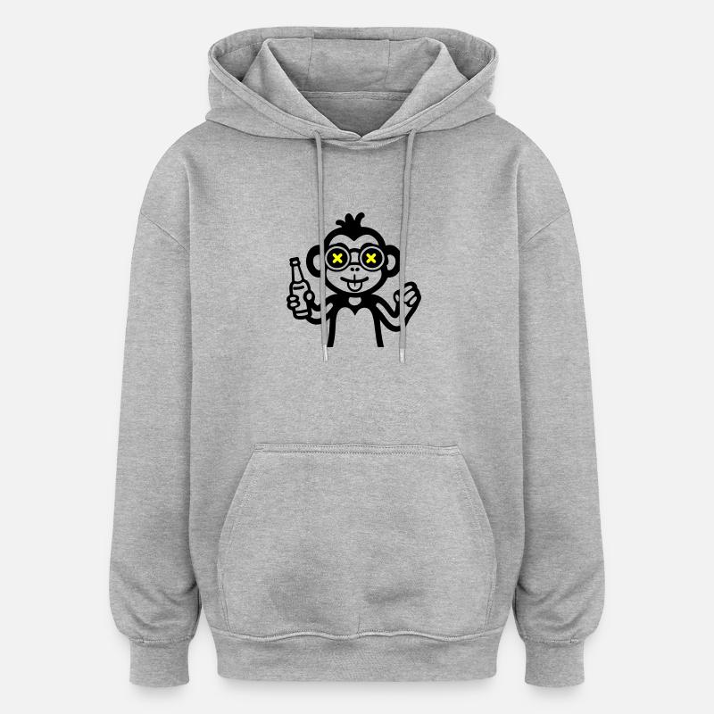 Affe Drinking Lustig Bier - Oversized Unisex Hoodie - Grau meliert