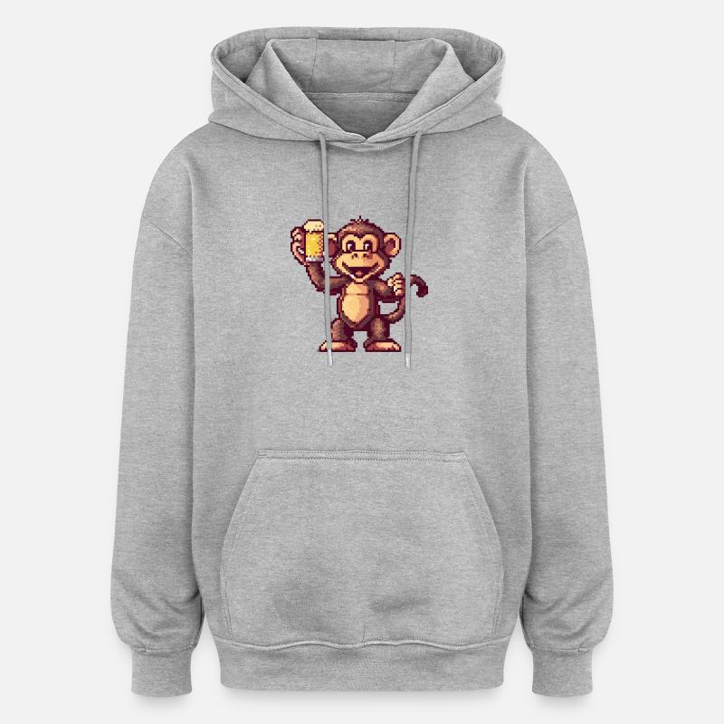 Bière Monkey Pixel - Sweat à capuche oversize unisexe - gris chiné