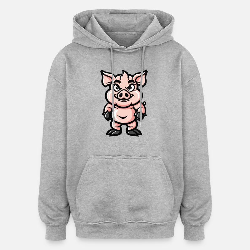 Bande dessinée de cochon - Sweat à capuche oversize unisexe - gris chiné