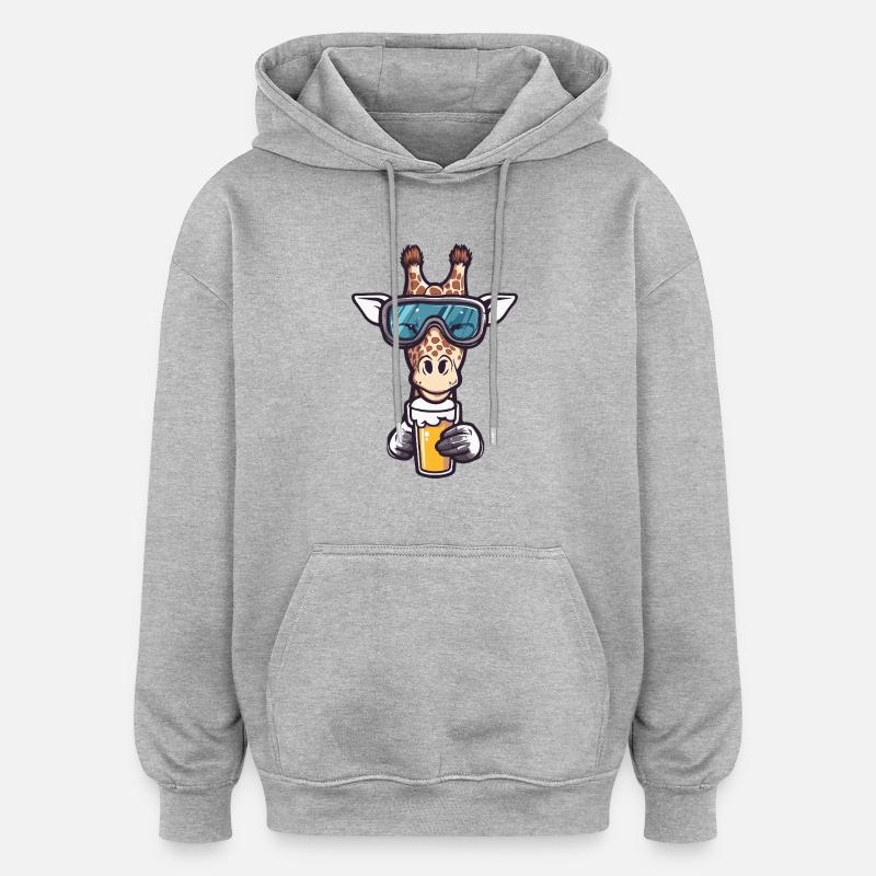 Giraffe Apres Ski Bier Comic - Oversized Unisex Hoodie - Grau meliert