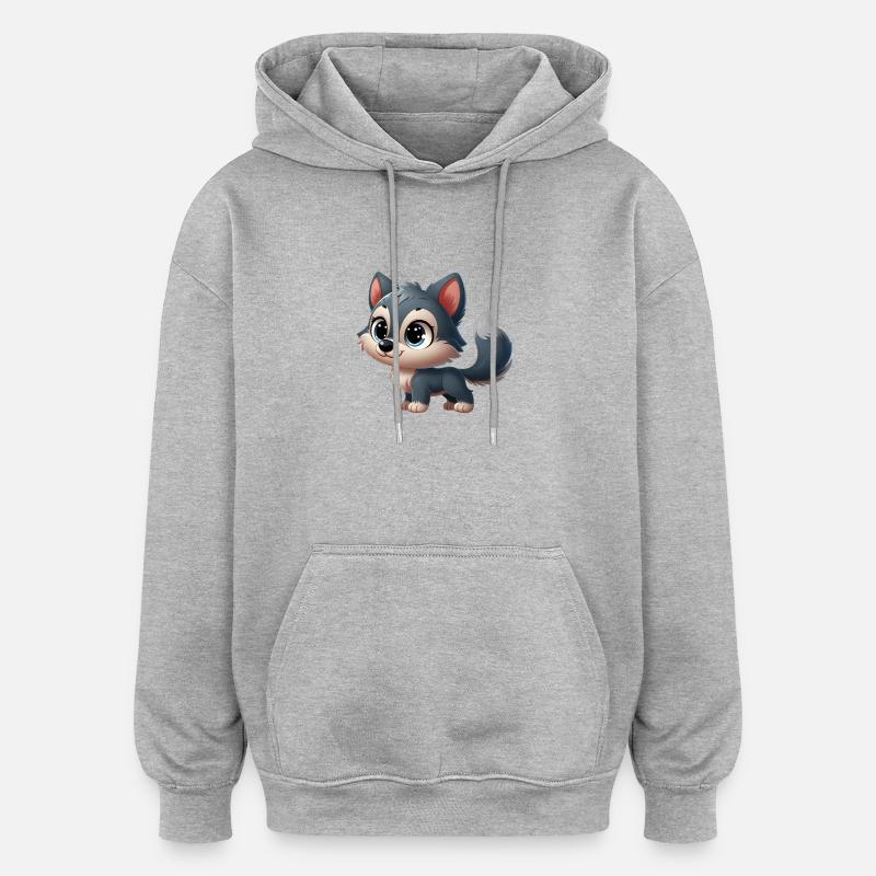 wolf 3 - Sweat à capuche oversize unisexe - gris chiné