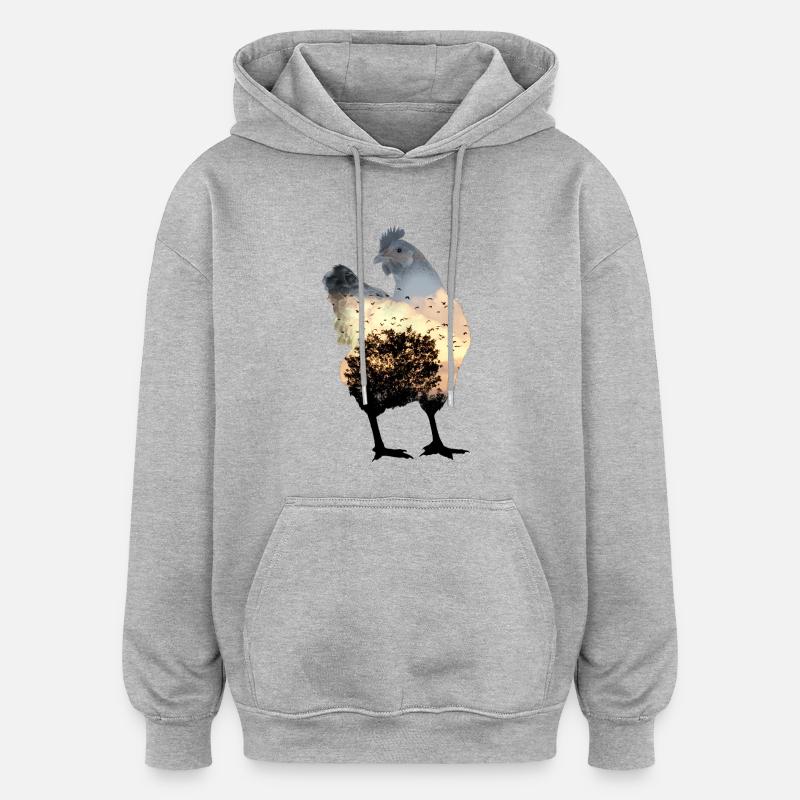 Hühnchen - Oversized Unisex Hoodie - Grau meliert