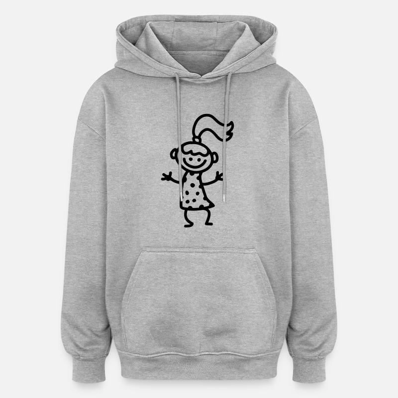 Fröhliches Mädchen - Line - Oversized Unisex Hoodie - Grau meliert