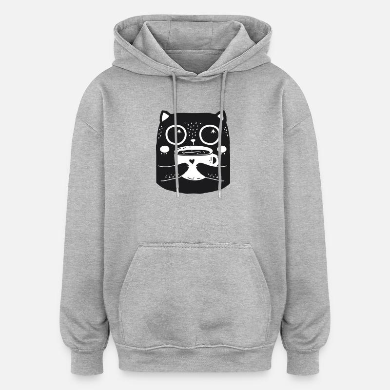 black_cat - Sweat à capuche oversize unisexe - gris chiné