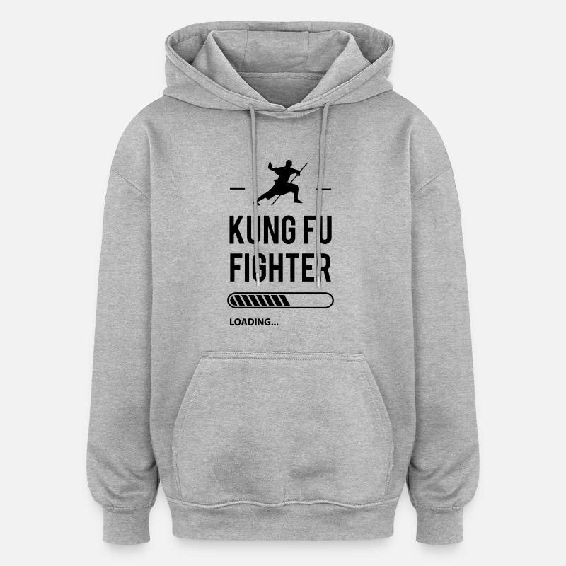 Kung-fu fighter loading - Sweat à capuche oversize unisexe - gris chiné