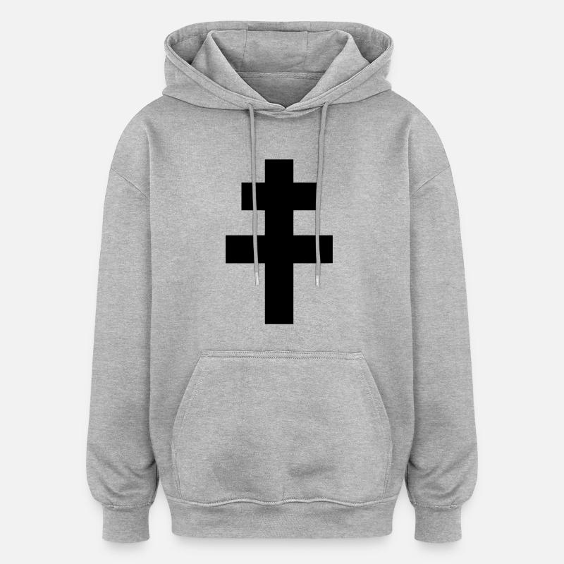 Croix de Lorraine - Sweat à capuche oversize unisexe - gris chiné
