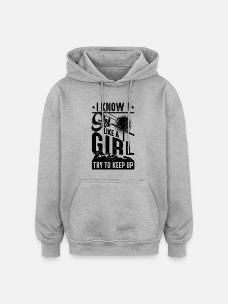 Ski like a girl -Try to keep up- Ski fahren Humor - Oversized luvtröja unisex - gråmelerad