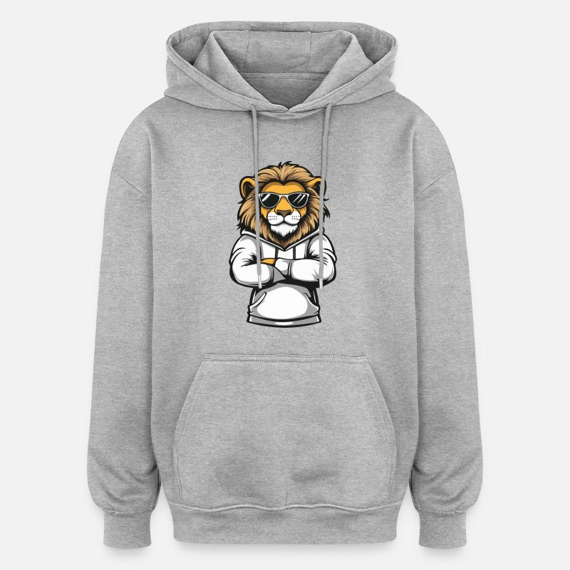 Bande dessinée du lion - Sweat à capuche oversize unisexe - gris chiné