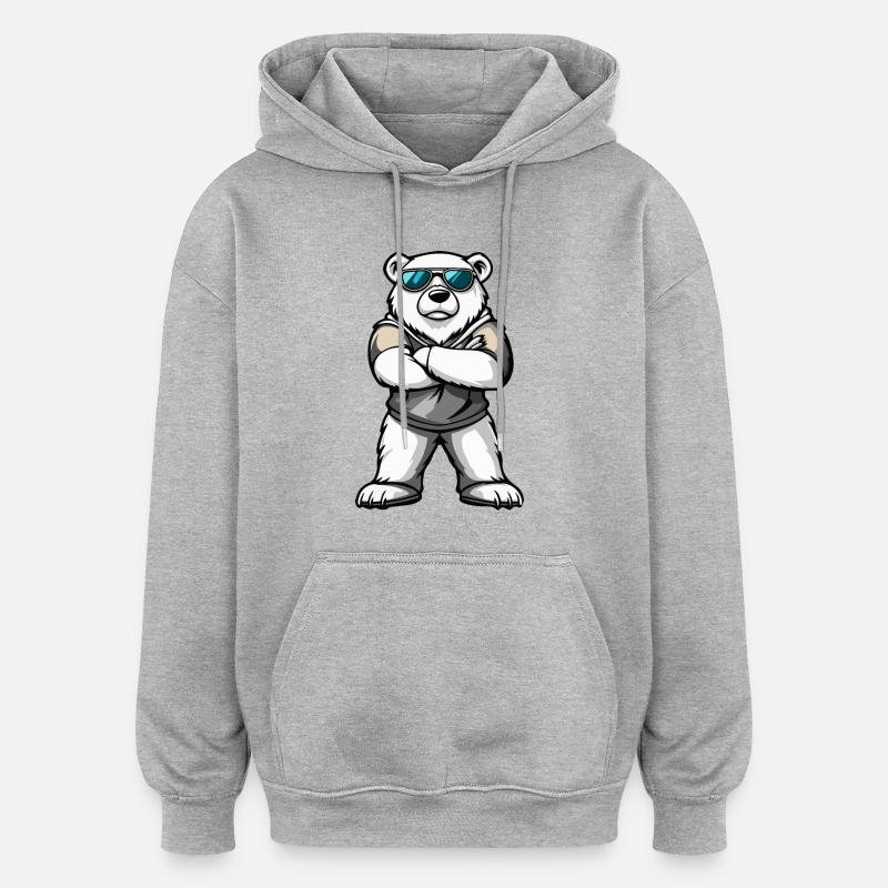 Eisbär Comic - Oversized Unisex Hoodie - Grau meliert