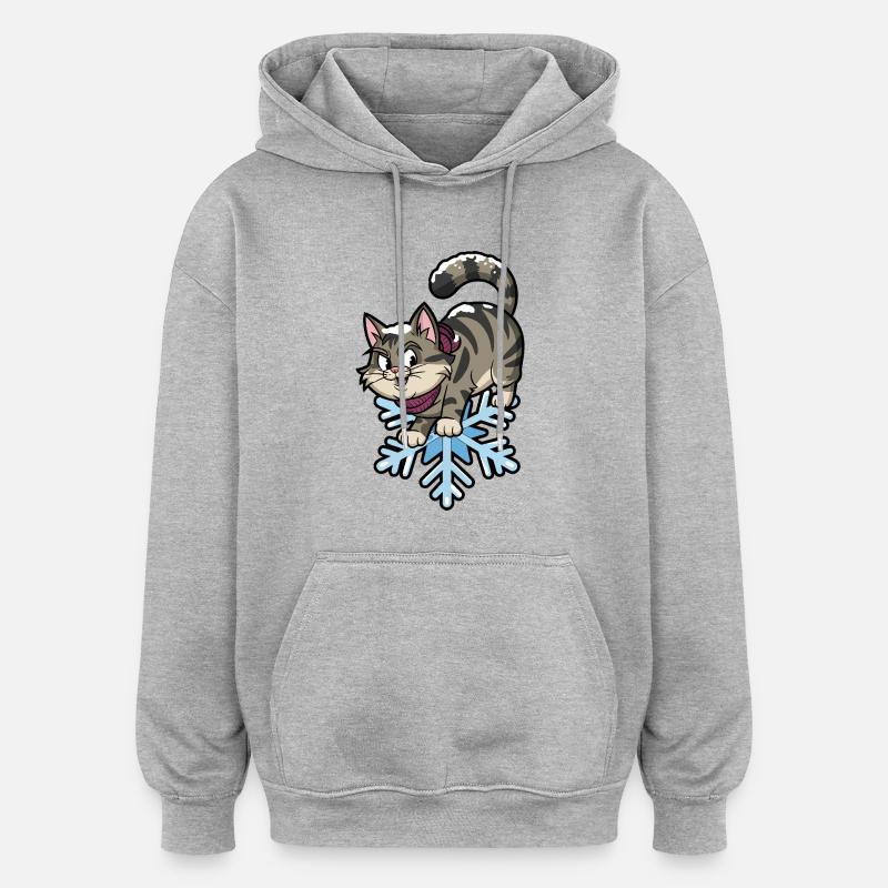 Chat des neiges d’hiver sibérien - Sweat à capuche oversize unisexe - gris chiné