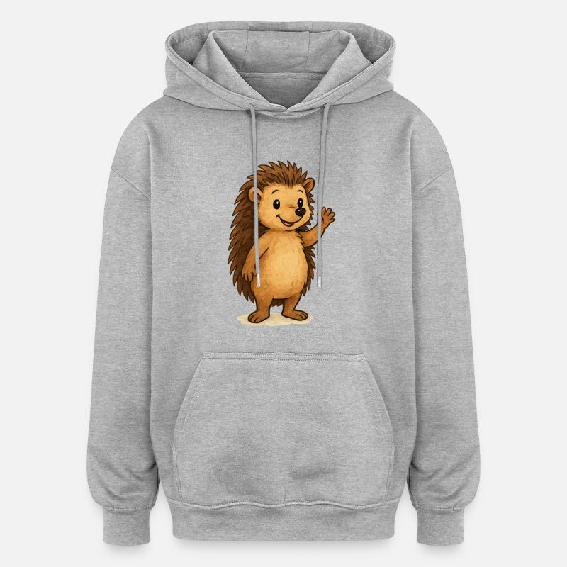 Bande dessinée hérisson - Sweat à capuche oversize unisexe - gris chiné