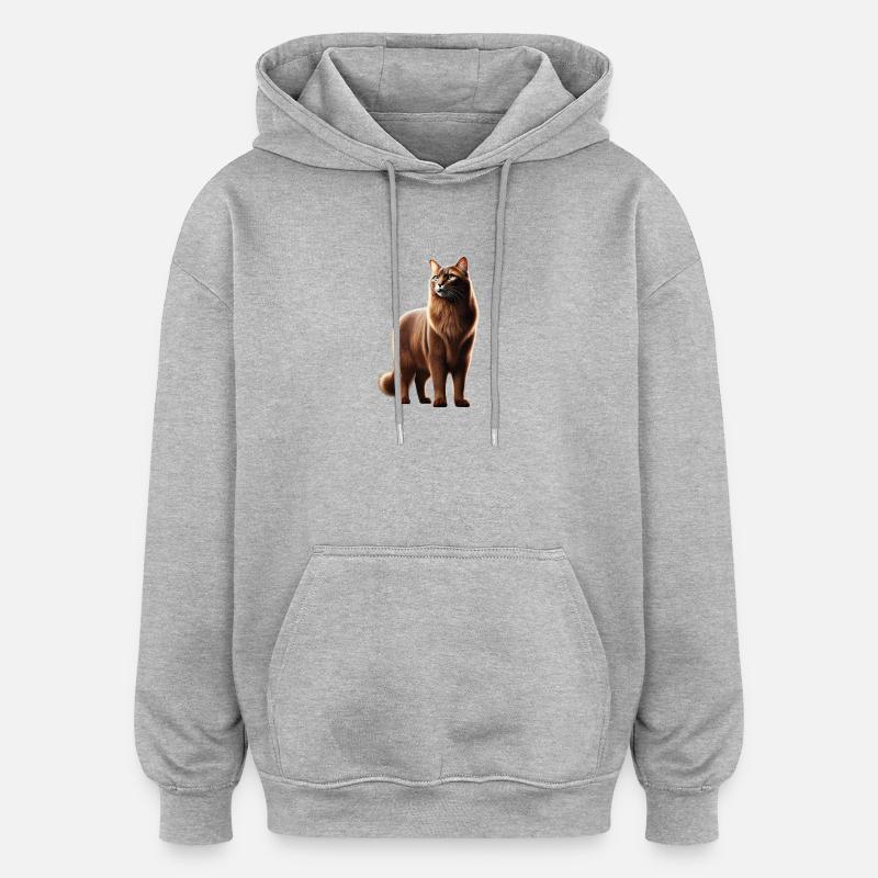 Brun chat - Sweat à capuche oversize unisexe - gris chiné