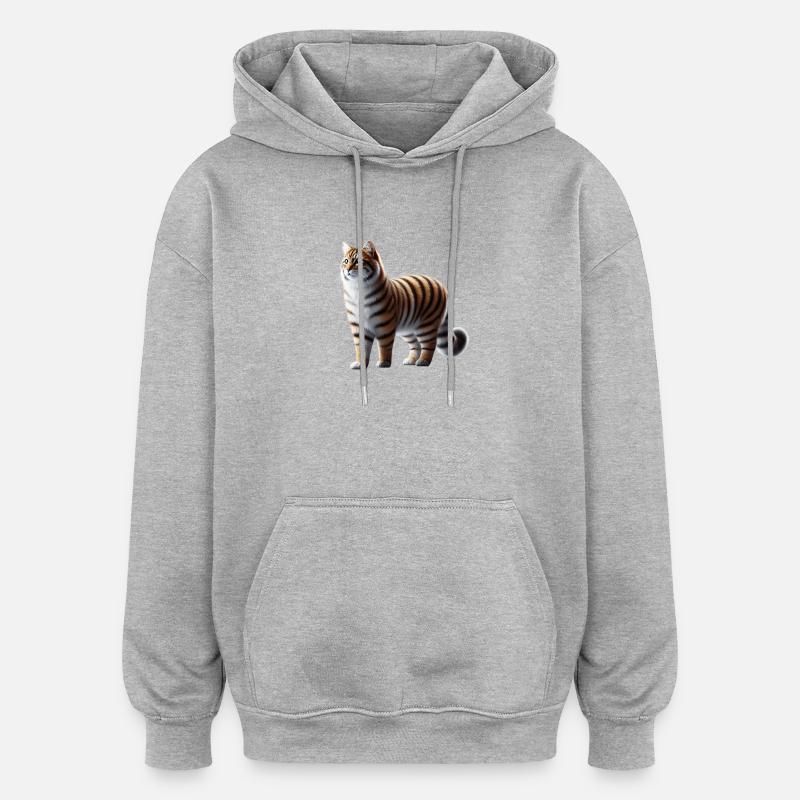 Chat tigre - Sweat à capuche oversize unisexe - gris chiné