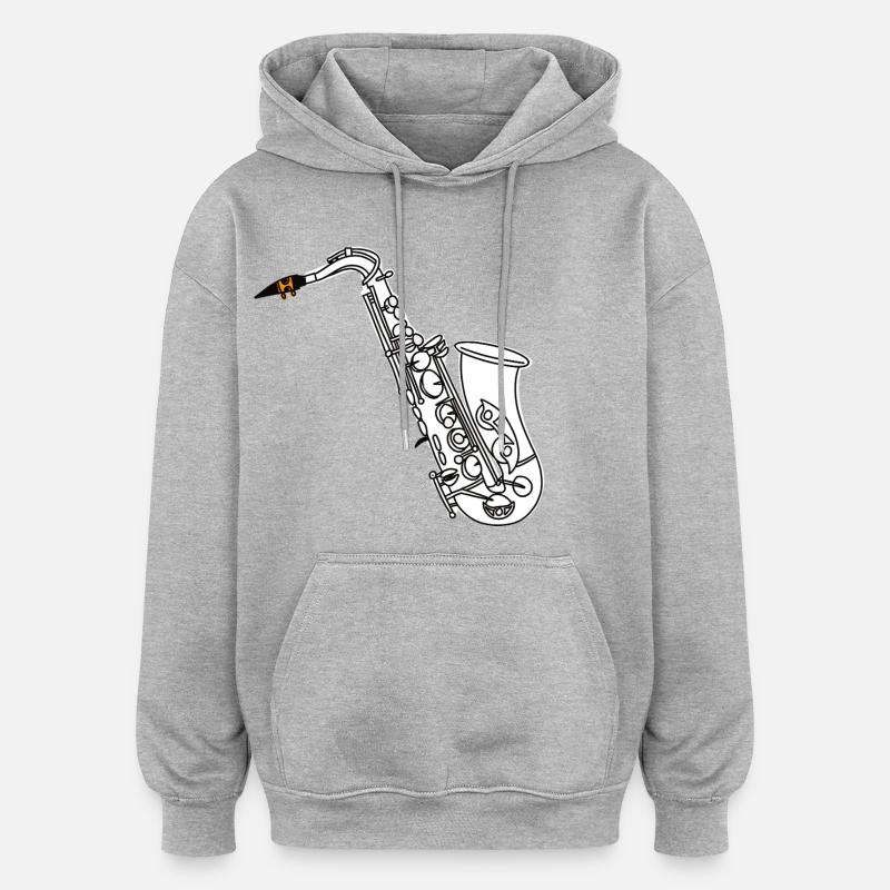 Dessin de saxophone - Sweat à capuche oversize unisexe - gris chiné