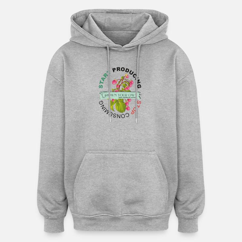 COMMENCER À PRODUIRE | ARRÊTEZ DE CONSOMMER - Sweat à capuche oversize unisexe - gris chiné