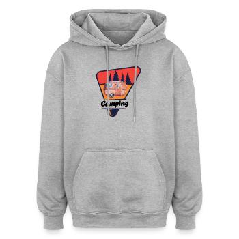 Retro Caravan im Wald - Oversized Unisex Hoodie - Grau meliert - Vorne - Noah (186cm)