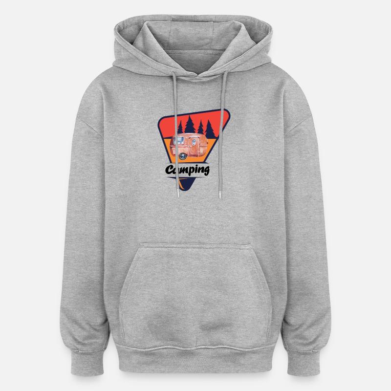 Retro Caravan im Wald - Oversized Unisex Hoodie - Grau meliert