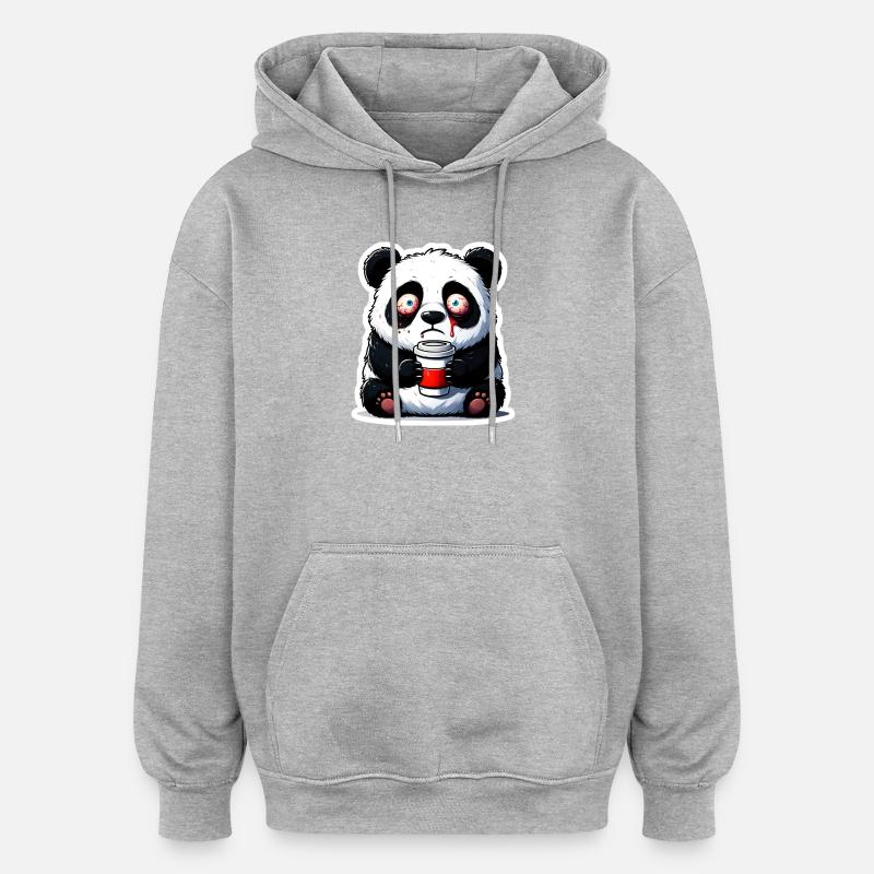 Panda à la caféine - Sweat à capuche oversize unisexe - gris chiné