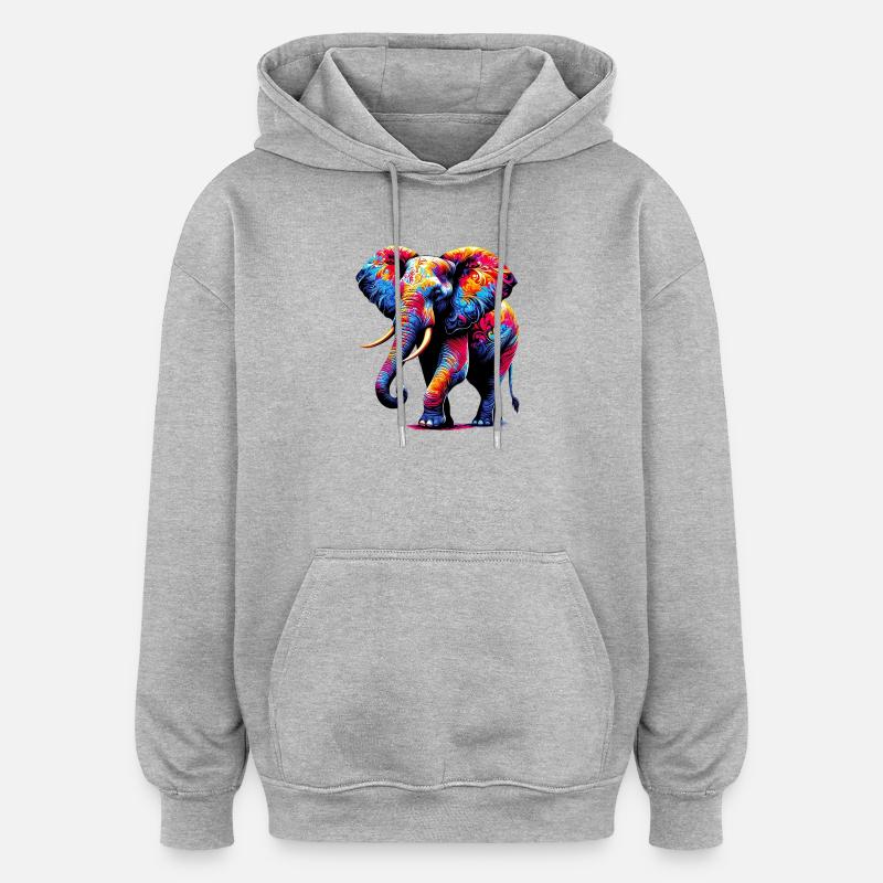 Elefant - Oversized Unisex Hoodie - Grau meliert