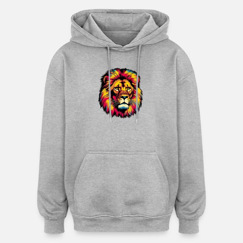 Lion - Sweat à capuche oversize unisexe - gris chiné