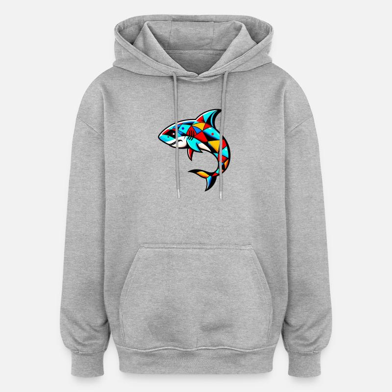 Requin arlequin - Sweat à capuche oversize unisexe - gris chiné