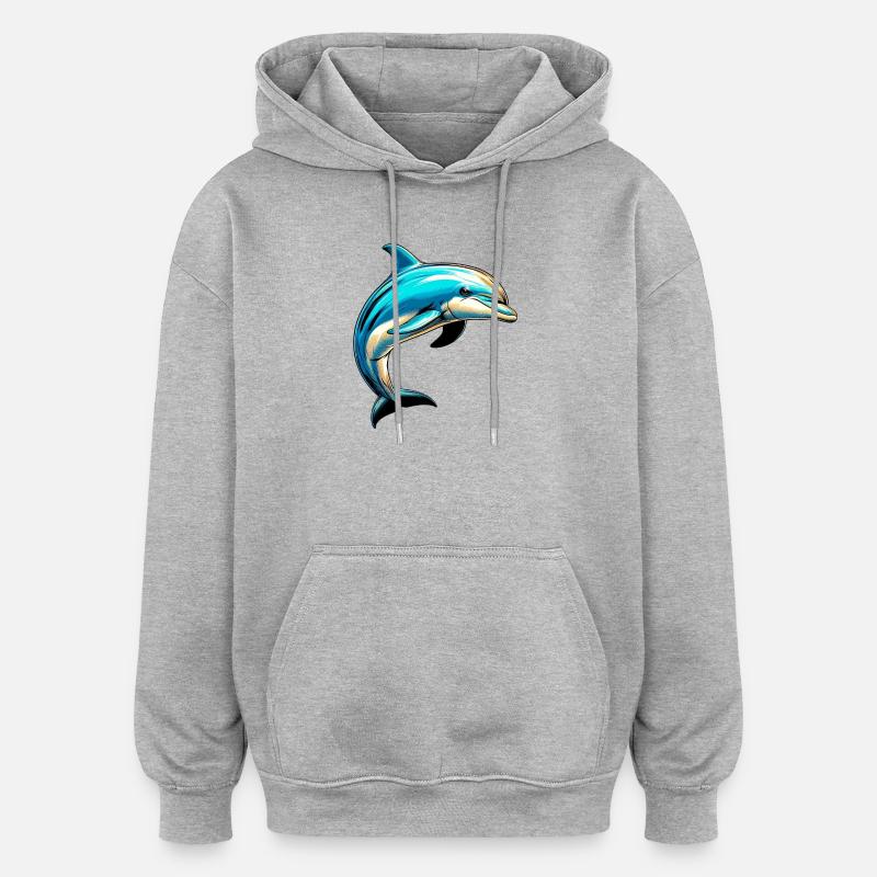 Dauphin - Sweat à capuche oversize unisexe - gris chiné