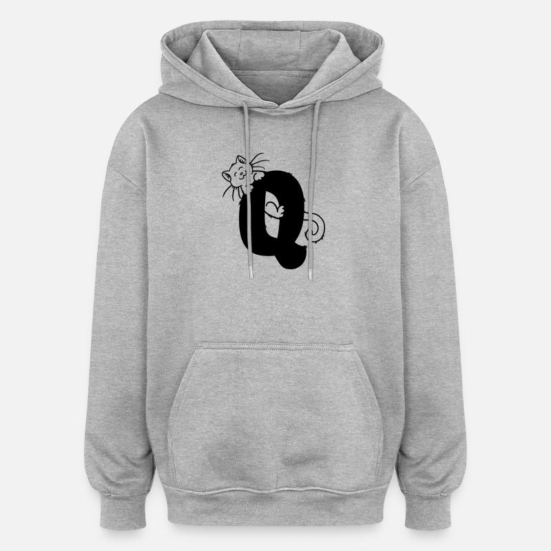 Katze Buchstabe Q - Oversized Unisex Hoodie - Grau meliert