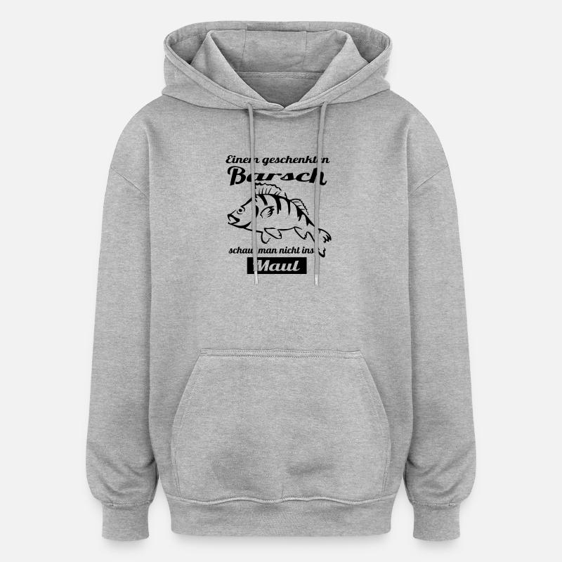 Angler Motiv mit Barsch - Oversized Unisex Hoodie - Grau meliert