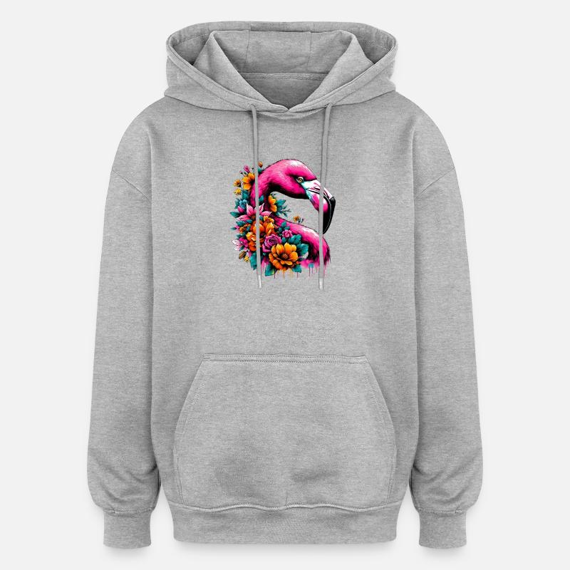 Flamant - Sweat à capuche oversize unisexe - gris chiné