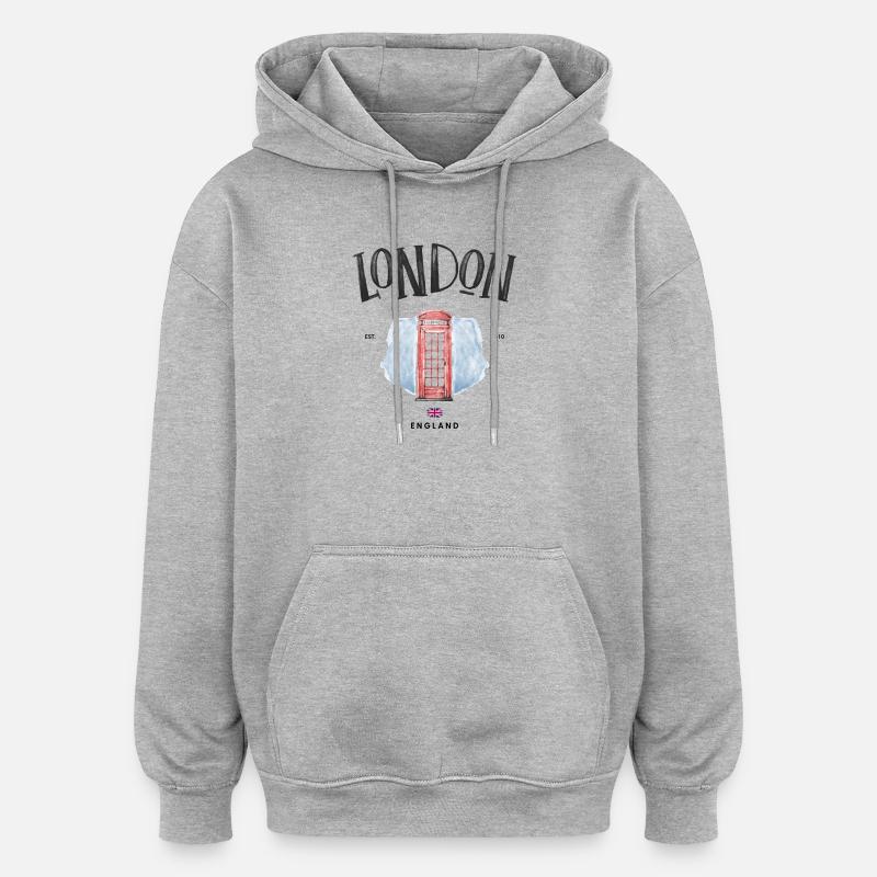 Londres Red Phone Booth Aquarelle - Sweat à capuche oversize unisexe - gris chiné