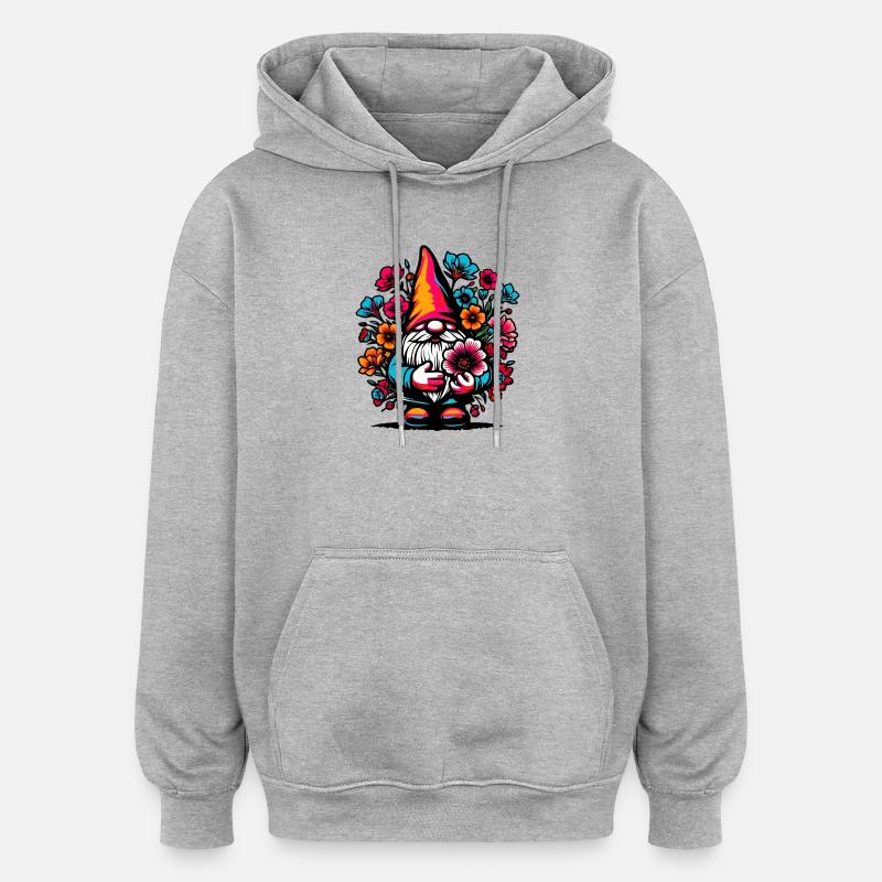 Gnome à fleurs - Sweat à capuche oversize unisexe - gris chiné