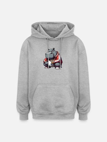 Hiphop Potamus Nilpferd - Oversized Unisex Hoodie - Grau meliert