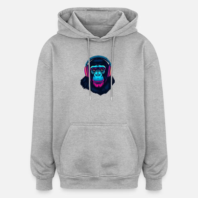 Monkey en tant que DJ - Sweat à capuche oversize unisexe - gris chiné