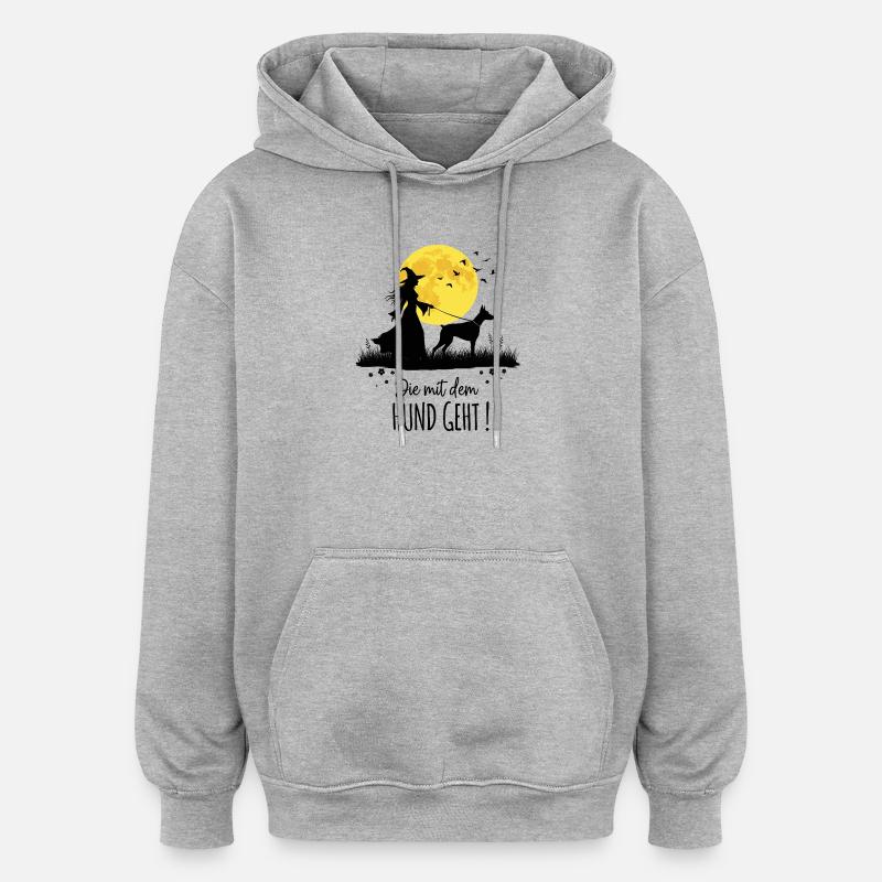 Die mit dem Dobermann geht ! - Oversized Unisex Hoodie - Grau meliert